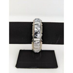 Steve Francisco Native American Sterling White Buffalo Inlay Bracelet For Women